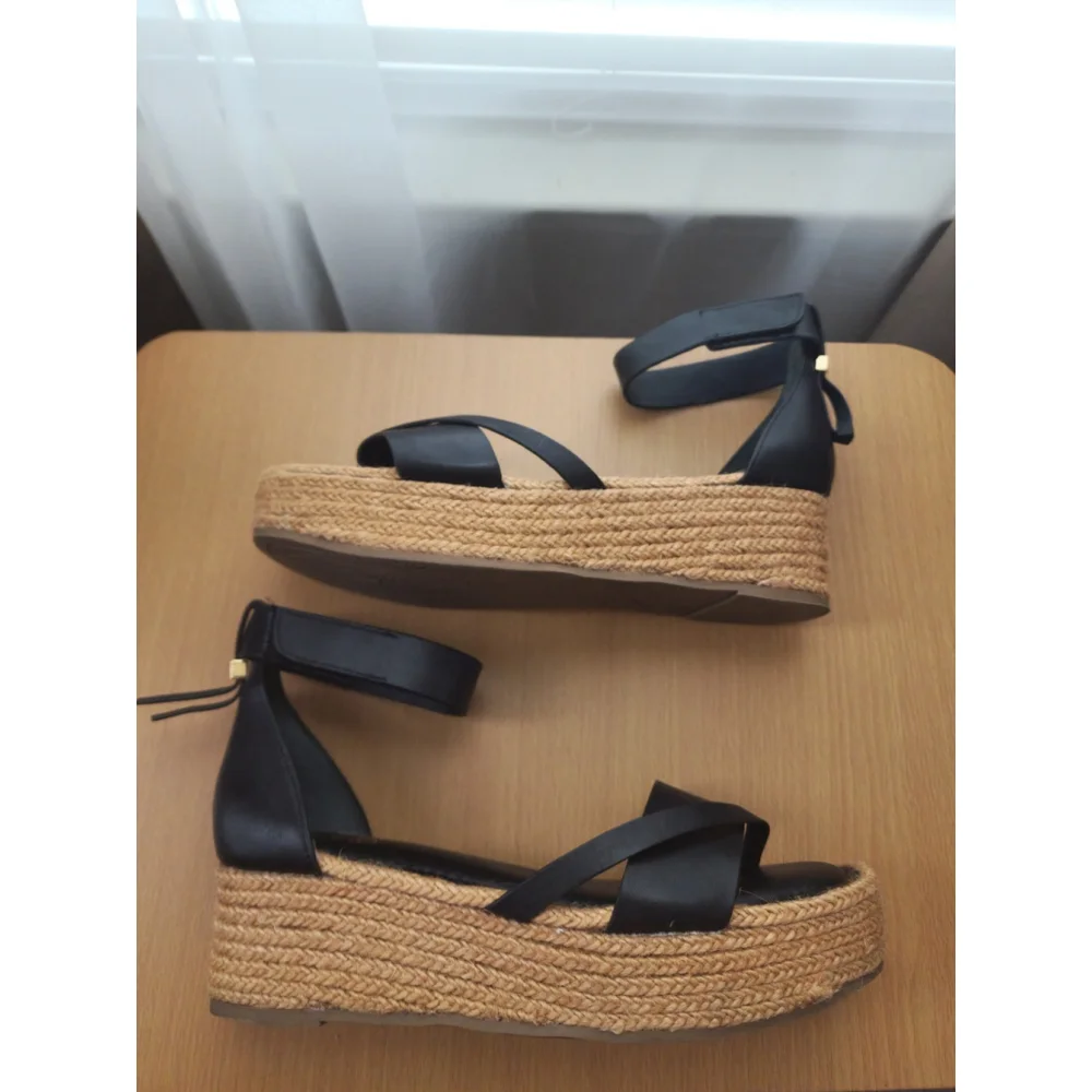 Franco Sarto Verita LEATHER Espadrille Platform Thong Sandal SZ 10 M BLACK